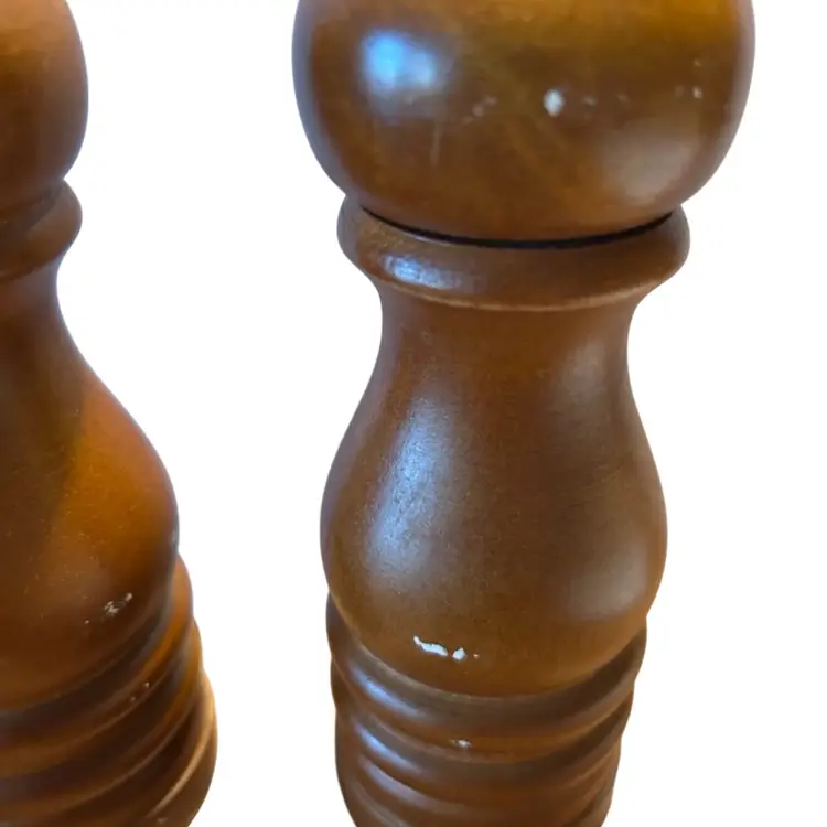 Vintage Wooden Salt And Pepper Shakers @ 6” Tall Some Wear