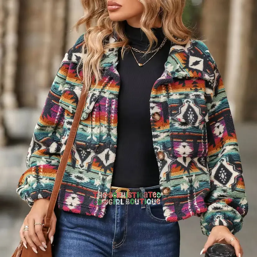 THE BONNIE AZTEC PRINT TEDDY JACKET NIP