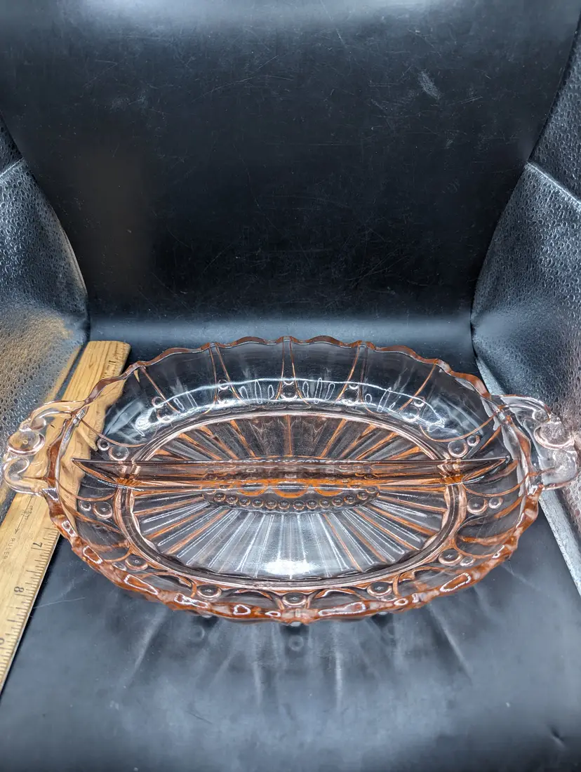 Vintage Anchor Hocking Pink Depression "Oyster & Pearl" Divided Serving Dish