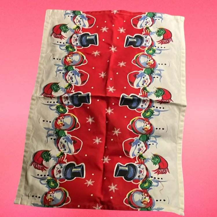 MODA 100% light weight cotton toweling fabric Snowman Buddy -16 in wide x 36 inch - pre hemmed on 2 edges by MODA!