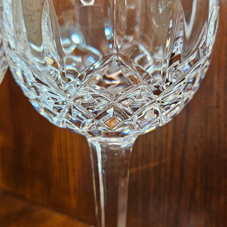 Pair of Heavy Waterford Crystal  Lismore Pattern Balloon Wine Glasses  7 5/8"