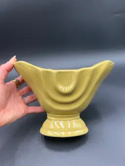 MCM Mustard Green Ceramic Fan Vase 5.5”x6.5”