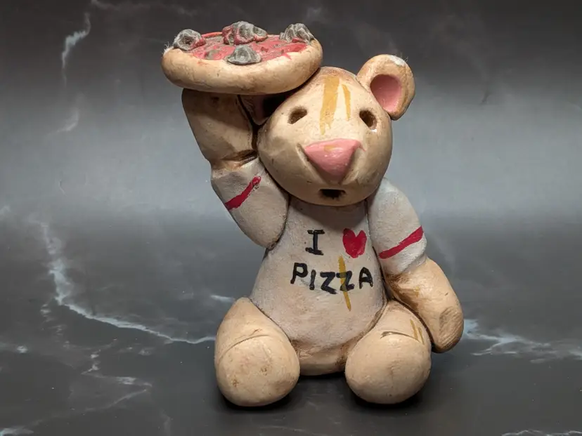 Folk Art Handmade Hand Painted Polymer Clay THE ENCHANTED REALM by PAT LANE DIAZ Wausau, WI Pizza Delivery Mouse