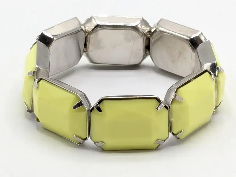 Yellow Geometric Stretch Bracelet Silver Tone