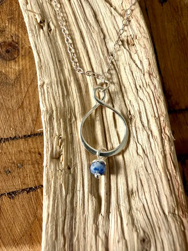 Minimalist Infinity Style Pendant With Handwired Blue Sodalite Drop