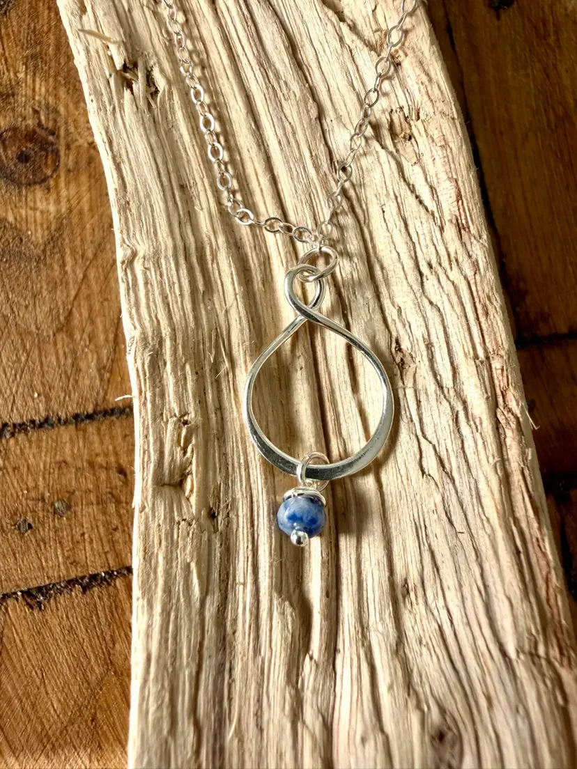 Minimalist Infinity Style Pendant With Handwired Blue Sodalite Drop