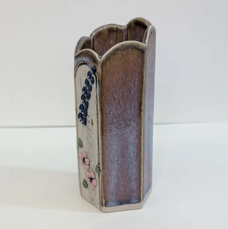 Vintage Donna Roberts Studio Pottery Signed WILD ROSE Wall Pocket Wild Flowers