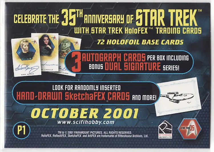 Star Trek TOS 35th Anniversary Promo Card P1 Rittenhouse 2001