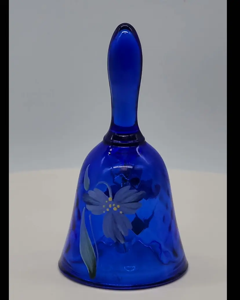 VINTAGE FENTON COBALT BLUE MINIATURE DECORATED BELL SIGNED