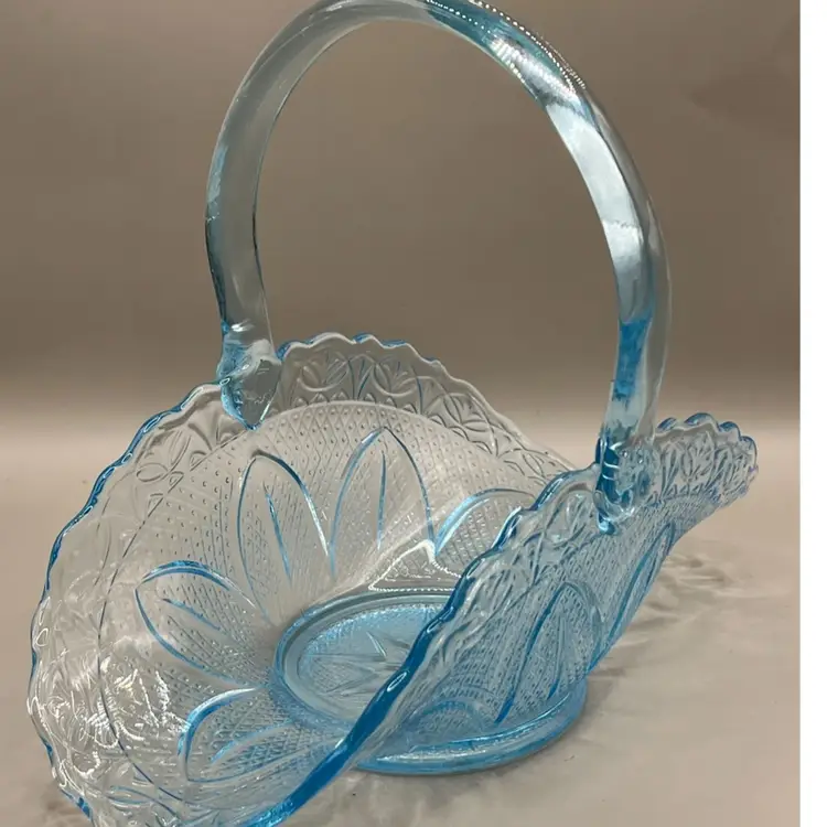 Princess House Ice Blue Glass Basket “Capri” 9.75”