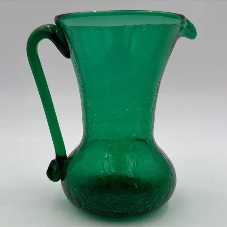 #01 MCM  Green Crackle Glass Pitcher