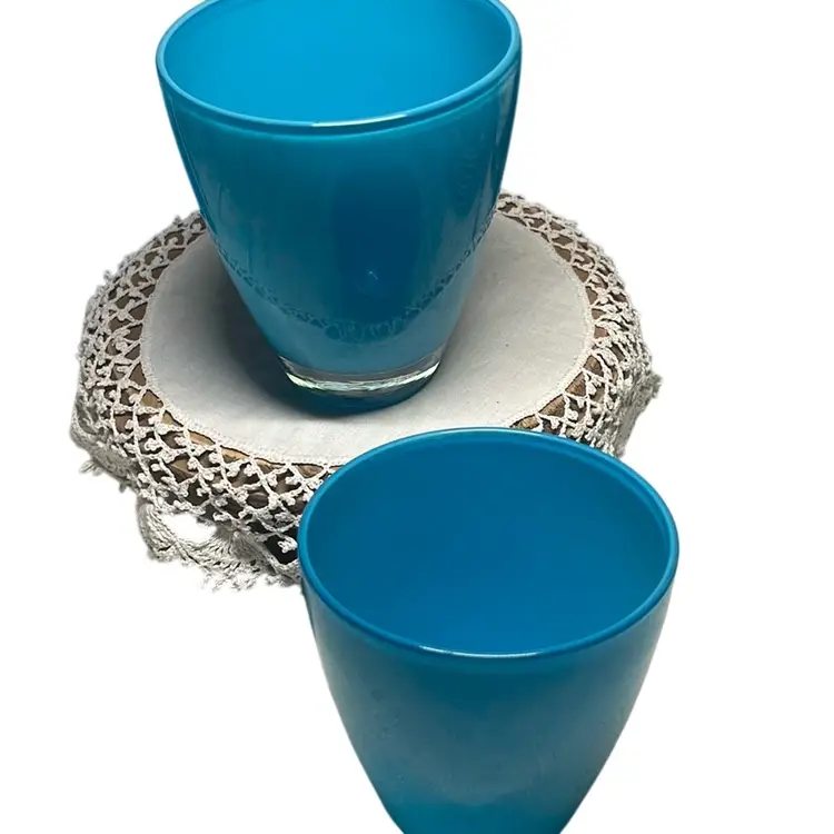 2 Blown Glass (Robin Egg Blue) Tumblers With Clear Bottom.