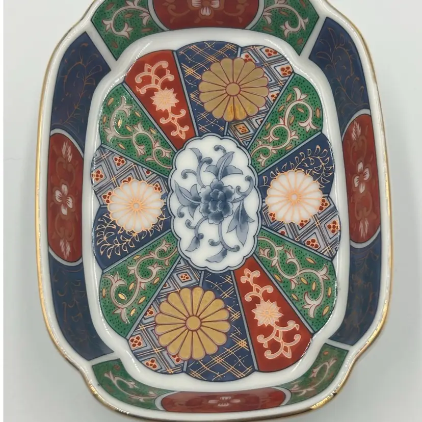 Vintage Takahashi Empress Hand Decorated Multi Colored Trinket Dish 1987 With Gold Accents