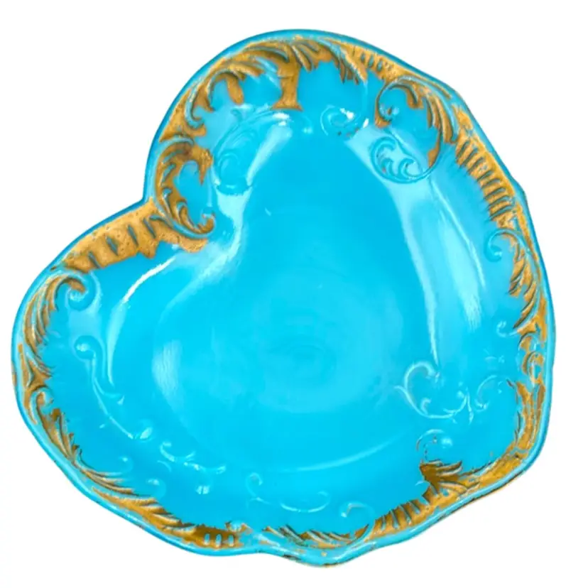 Dithridge&Co. heart Shaped Dish, Opaque Blue Paleen Milk Glass Heart.