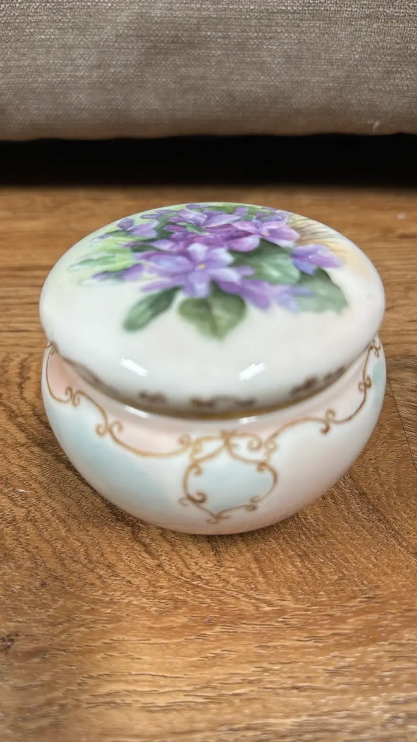 American Belleek porcelain trinket dish with lid