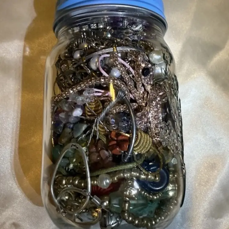 Jewelry Jar. Earrings Necklaces Bracelets Brooches 1 Lb. All Wearable #14