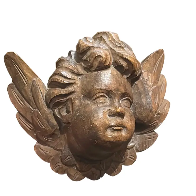 Carved Wood Vintage Cherub Unsure Of Age