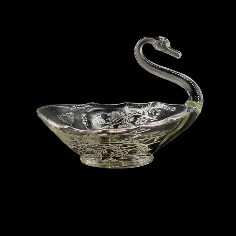 Vintage Swan Silver Overlay Glass
Silver City Serveware Collection 
By Cambridge Glass 1940s
Flanders Poppies Pattern