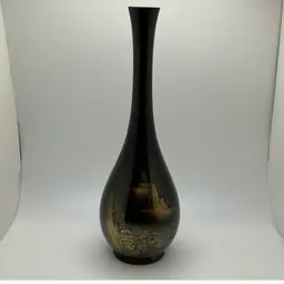Etched Metal Vase - Japan- 9” Tall