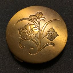 Vintage Gold-Tone Etched Flowers Makeup Compact with Mirror