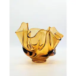 Vintage Viking Amber Glass Handkerchief Bowl