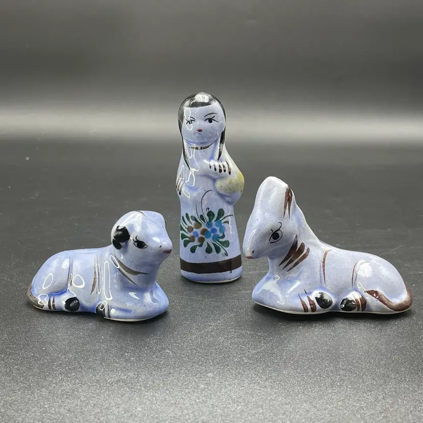 Tonala Pottery Mexican Folk Art Nativity Figurine Cow Donkey Replacement Pieces