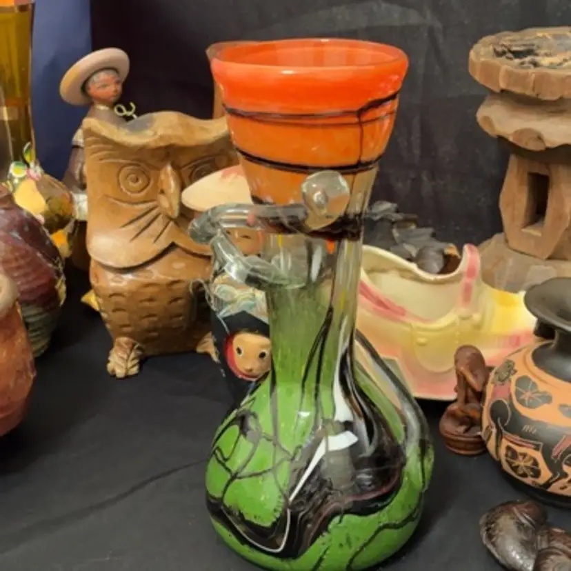 Funky Freeform Orange And Green Glass Vase