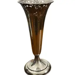 Wright Kay And Co Sterling Trumpet Vase 14”  With Floral Etching And Cut Outs And R Engraved.