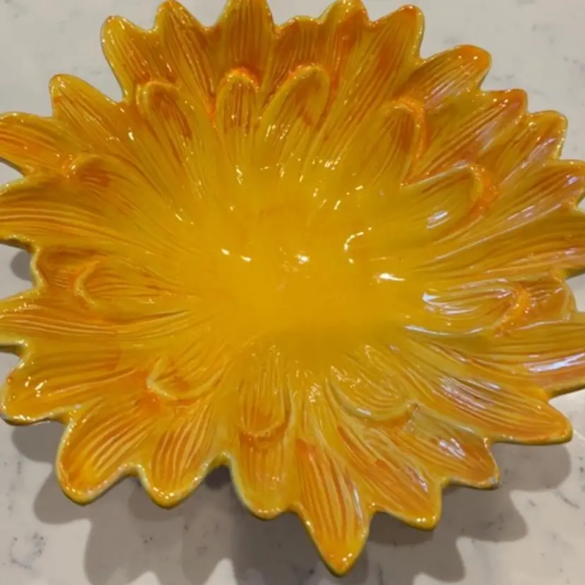 Ceramiche Virginia Italy, Yellow FloPottery Bowl, signed Stefano Ropell. Sunflower, daisy