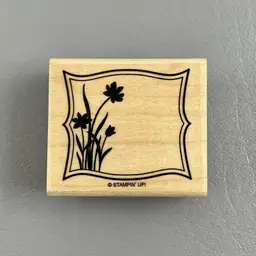 Stampin Up 2”x2.25” Framed Tag Flowers Wood Mounted Rubber Stamp