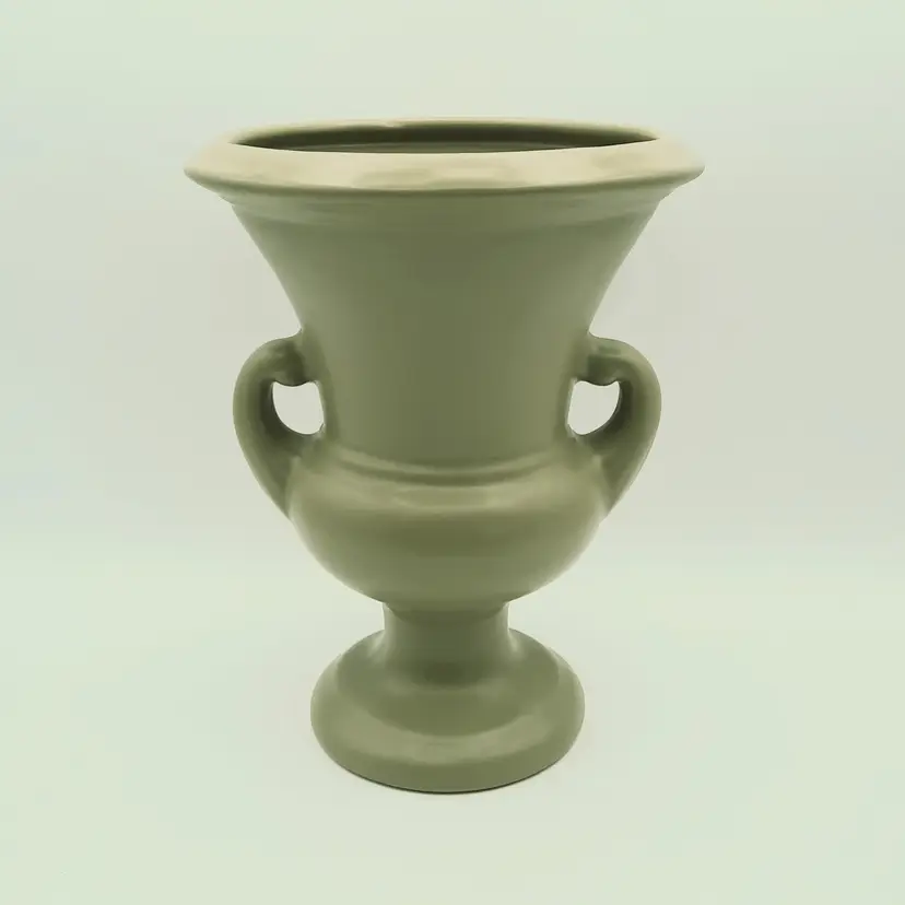 Haeger Light Sage Green Handled Pedestal Planter Urn Vase