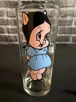 1973 Pepsi Looney Tunes Glass - Petunia Pig Thin Glass Tumbler 12 Oz
