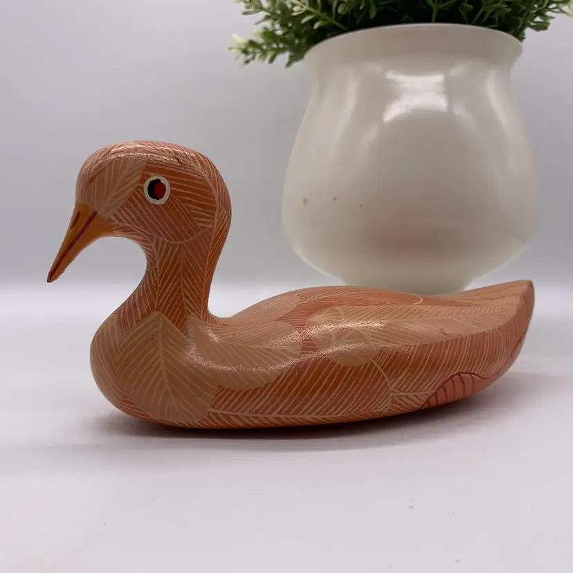 Vintage Haitian Folk Art Carved & Hand Painted Wood Duck Decoy Signed St Louis