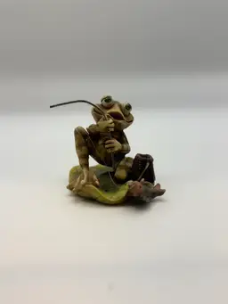Adorable Fishing Frog Figurine 2.75”
