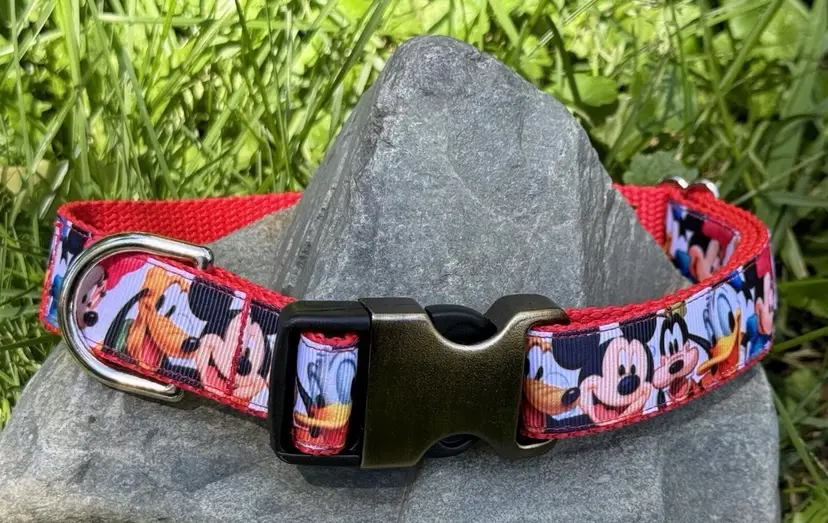 Dog Collar Red Disney Mickey Minnie Large Handmade Heavy Duty W/Buckle NEW