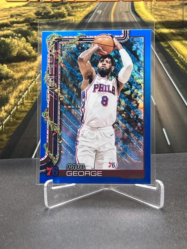 Paul George 2025 Topps Holiday Blue Glitter