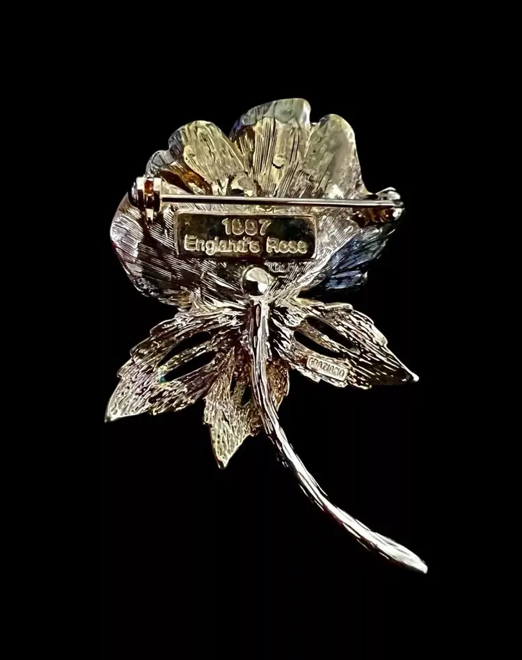 Vintage 1997 ENGLAND'S ROSE Graziano  Enamel Rhinestone Flower Brooch #C-1