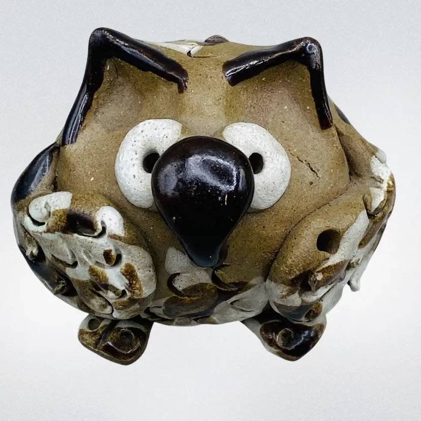 Pottery Owl Bird Figurine Happy Creatures Signed