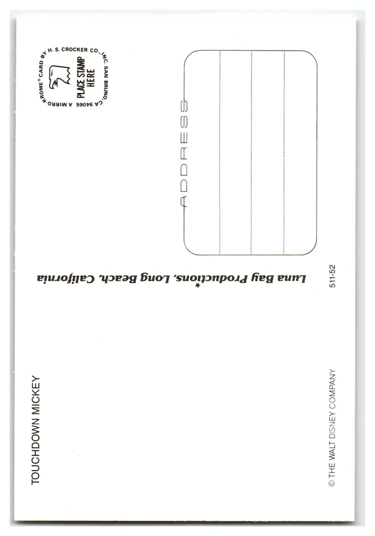 Mickey Mouse Touchdown Disney Football Cartoon Art Postcard H.S. Crocker