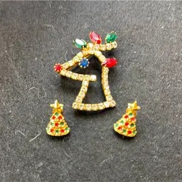 Reindeer brooch, 2 inches and Christmas tree earrings a half an inch pierced