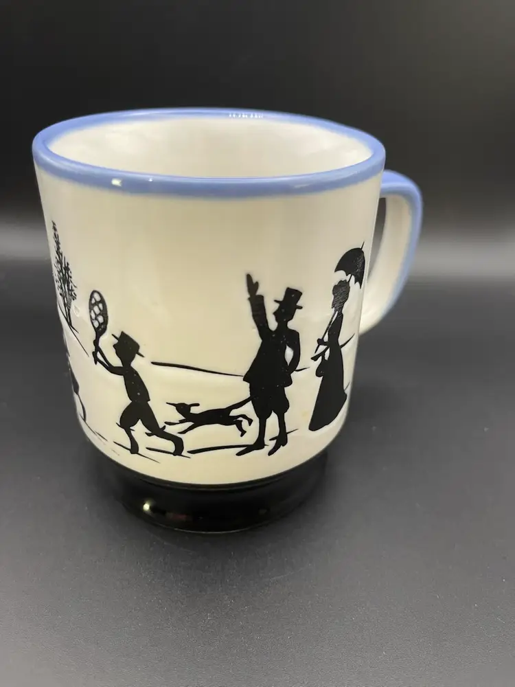 Vintage Footed Coffee Mug Silhouette Scene Family Trip/Park Scene