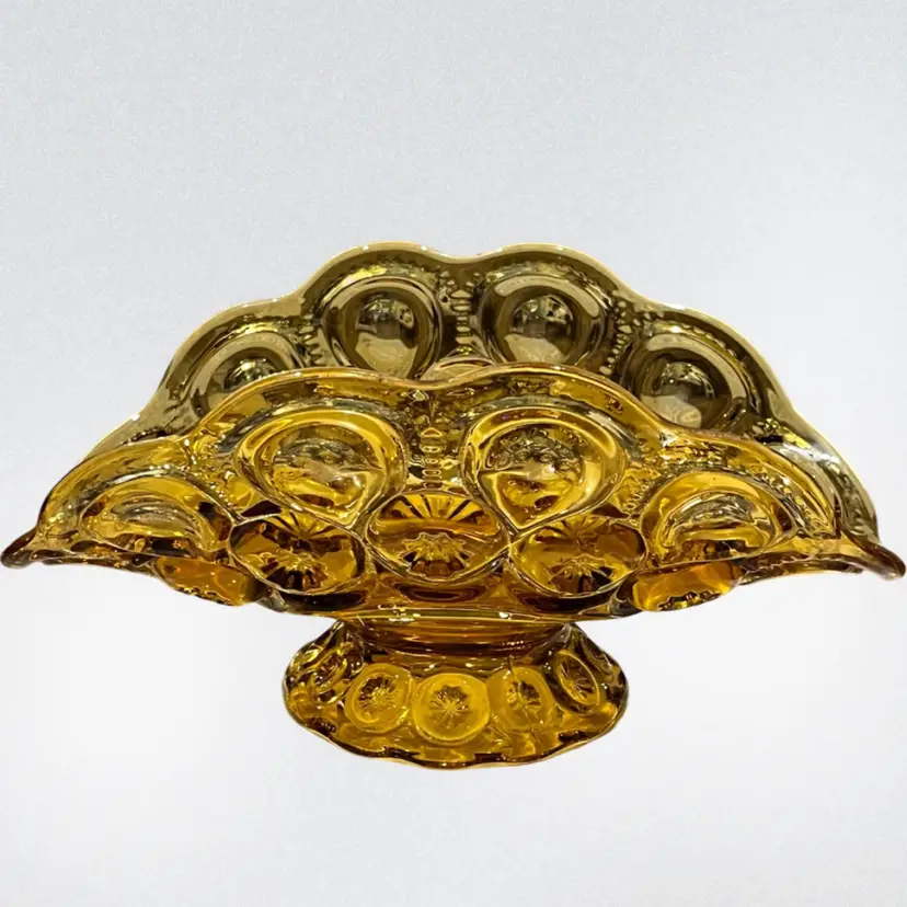 Vintage LE Smith- Heritage Moon and Stars- Amber Glass- Banana Boat- Fruit Bowl - 9” X 5.5 X 4.5”