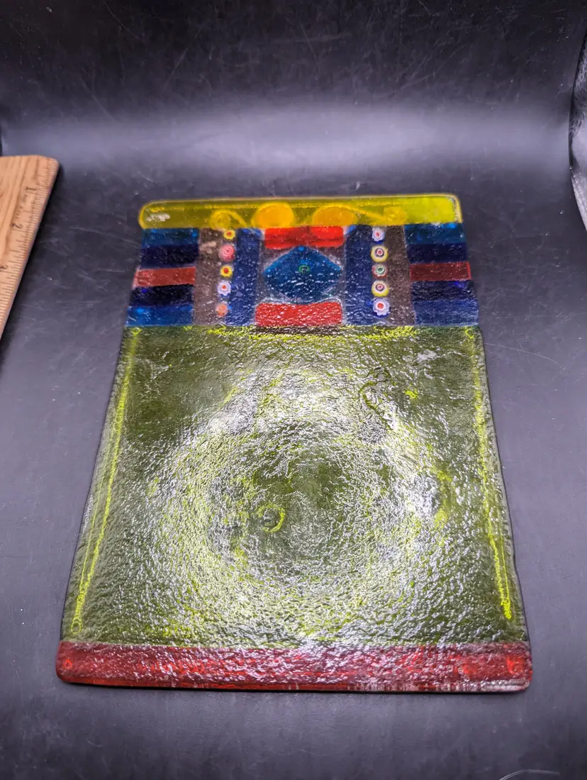 Vintage Fused Glass Cheese Board in Color Block Design.