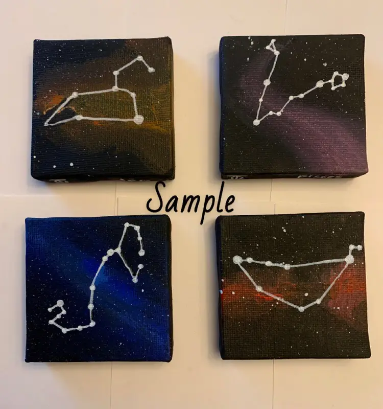 Personalized Mini Canvas Zodiac Constellation 2.5"x2.5"