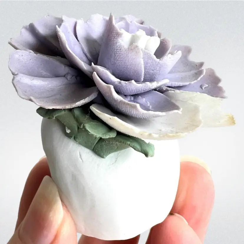 Peony Purple Petite Porcelain Flower.  2 1/4” tall.
