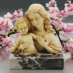 #01 Virgin Mother Mary and Baby Jesus Statue Figurine Mounted on Black Marble Italy?