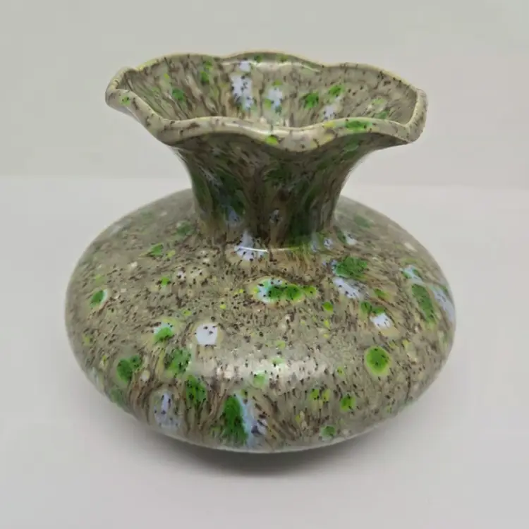 Ceramic Speckled Vase, 4.5" Green, Brown, Blue, Hand Painted