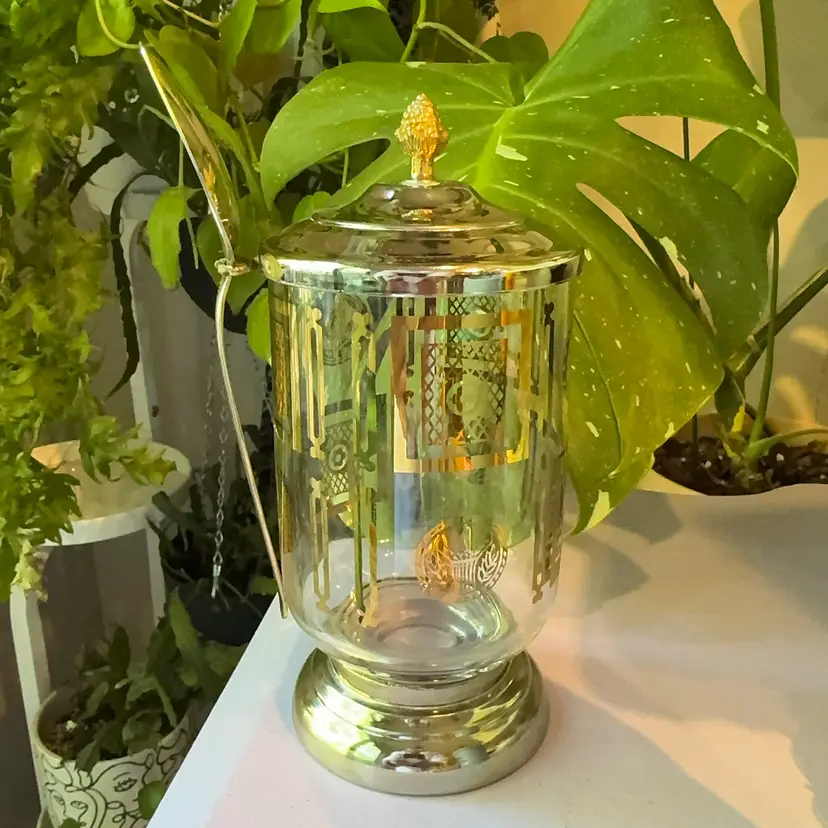 Mid-Century Glass And Silver Plate Condiment Jar With Spoon