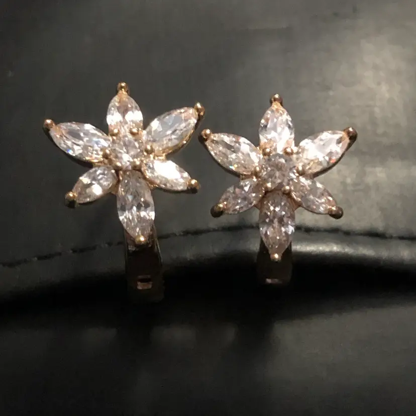 Swarovski Crystal Flower Gold-Tone Huggie Earrings