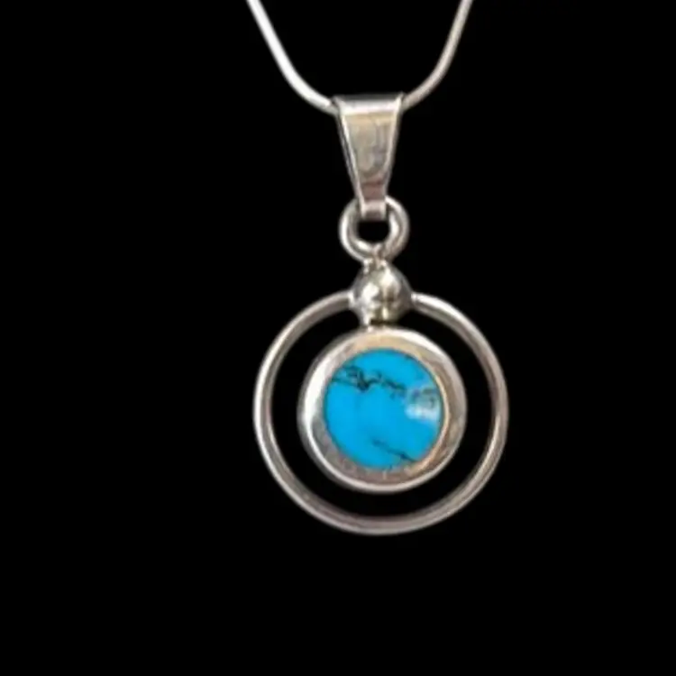 925 Mexico Taxco Chain W Turquoise pendent & Pierced Erring Set